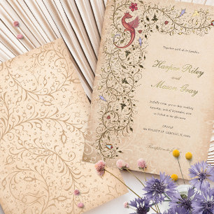 Middeleeuws geïnspireerde gouden bruiloft scrollw folie uitnodiging
