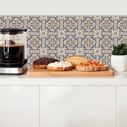 Middeleeuws geïnspireerde tegel met botanische mot tegeltje