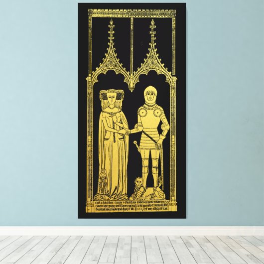 Middeleeuws Graf Messing Rubbing Knight, Dame en K Canvas Afdruk (Insitu (Houten vloer))