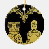 Middeleeuws Graf Messing Rubbing Knight, Dame en K Keramisch Ornament (Voorkant)