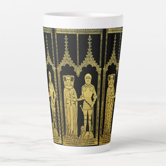 Middeleeuws Graf Messing Rubbing Knight, Dame en K Latte Mok (Voorkant)