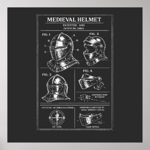 Middeleeuws helm blueprint poster