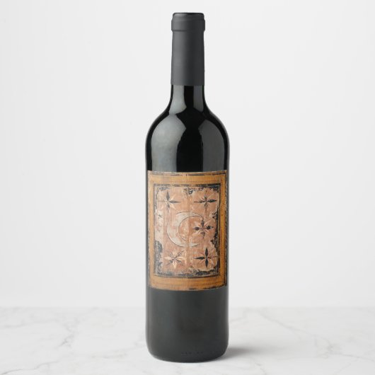 middeleeuws houtsschilderkunst , donker gotisch wijn etiket (Voorkant)