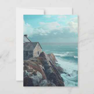 Middeleeuws huisje op een klif briefkaart