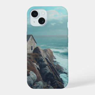 Middeleeuws huisje op een klif iPhone 15 case