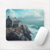 Middeleeuws huisje op een klif muismat (Met muis)