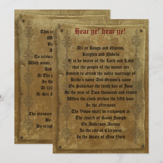 Middeleeuws huwelijksuitnodigingsbesluit sjabloon kaart (Voorkant / Achterkant)