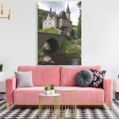 Middeleeuws kasteel aan een stroom canvas afdruk (Insitu (Woonkamer))