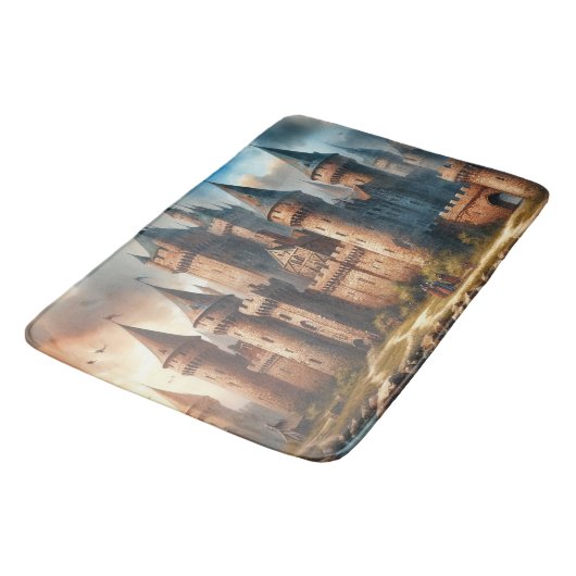 Middeleeuws kasteel bij een rustige rivier bij zon badmat (Gekanteld)