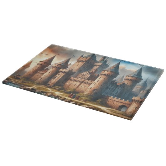 Middeleeuws kasteel bij een rustige rivier bij zon snijplank (Hoek)