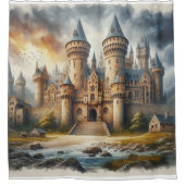 Middeleeuws kasteel bij zonsondergang met sfeervol douchegordijn (Voorkant)