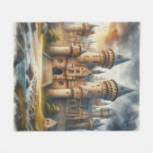 Middeleeuws kasteel bij zonsondergang met sfeervol fleece deken (Voorkant (Horizontaal))