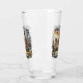 Middeleeuws kasteel bij zonsondergang met sfeervol glas (Links)