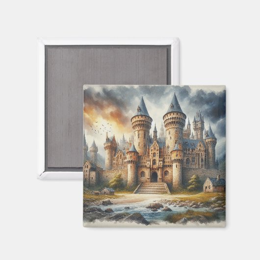 Middeleeuws kasteel bij zonsondergang met sfeervol magneet (Voorkant / Achterkant)