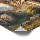 Middeleeuws kasteel bij zonsondergang met sfeervol poster (Hoek)