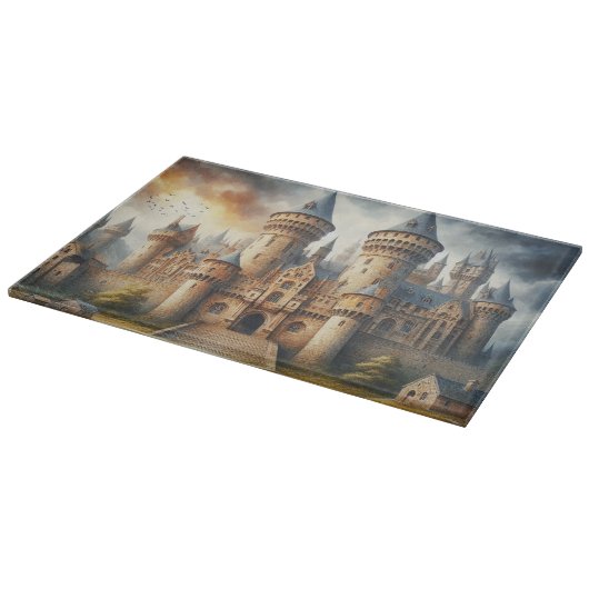 Middeleeuws kasteel bij zonsondergang met sfeervol snijplank (Hoek)