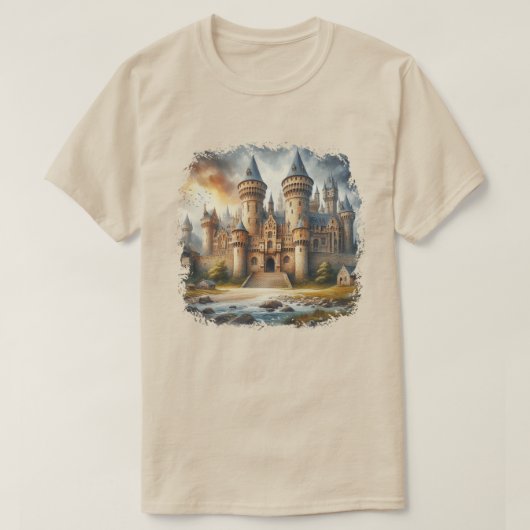 Middeleeuws kasteel bij zonsondergang met sfeervol t-shirt (Design voorkant)
