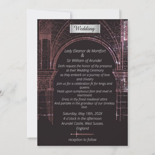 Middeleeuws kasteel faux perkament bruiloft kaart (Voorkant)