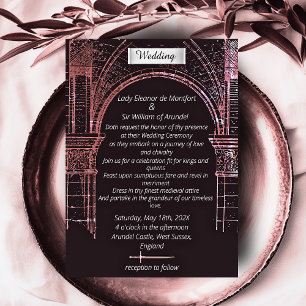 Middeleeuws kasteel faux perkament bruiloft kaart