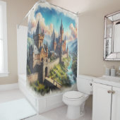 Middeleeuws kasteel in een bergvallei landschap douchegordijn (In situ)