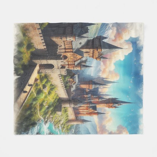 Middeleeuws kasteel in een bergvallei landschap fleece deken (Voorkant (Horizontaal))