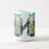 Middeleeuws kasteel in een bergvallei landschap koffiemok (Center)