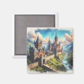 Middeleeuws kasteel in een bergvallei landschap magneet (Voorkant / Achterkant)