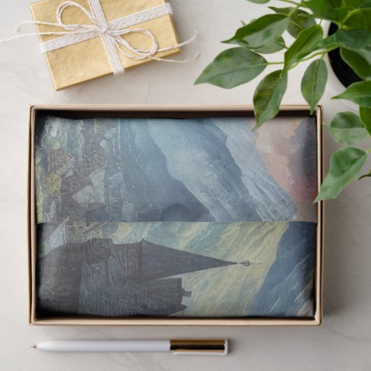 Middeleeuws kasteel in een bergvallei landschap tissuepapier (Geschenk)