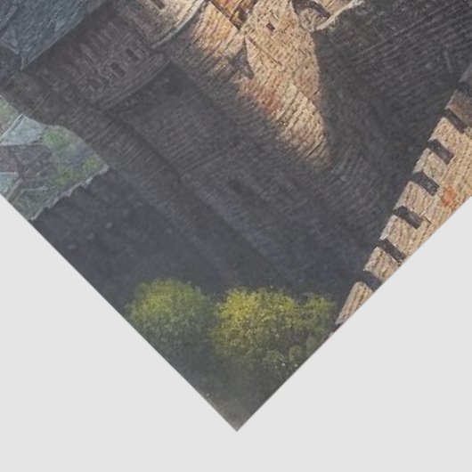 Middeleeuws kasteel in een bergvallei landschap tissuepapier (Detail)