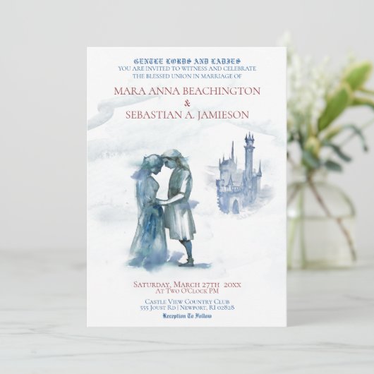 *~* Middeleeuws Kasteel Koppel Verliefd Huwelijk Kaart (Staand voorkant)