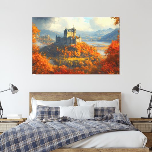 Middeleeuws kasteel op een heuvel canvas afdruk (Insitu (Slaapkamer))