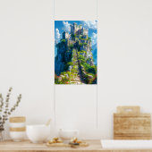 Middeleeuws kasteel op heuvel poster (Keuken)