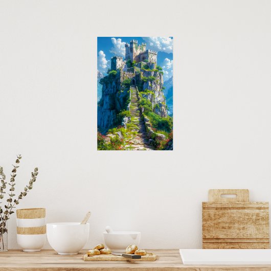 Middeleeuws kasteel op heuvel poster (Keuken)