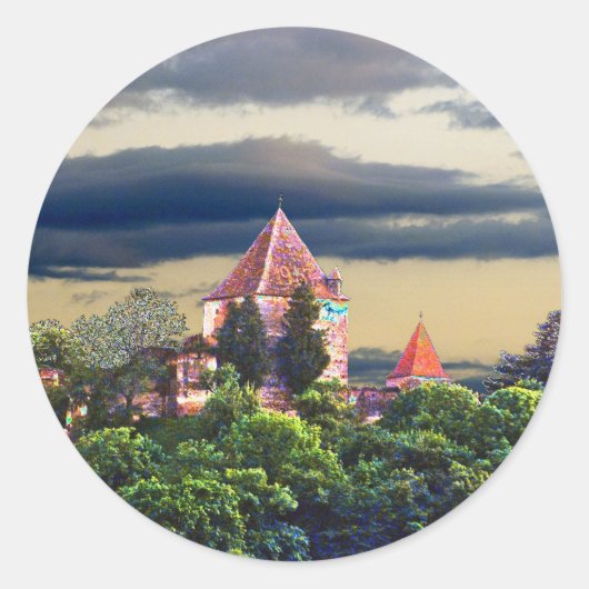 middeleeuws kasteel ronde sticker (Voorkant)