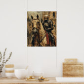 Middeleeuws Knight Riding Horse Illustration Poste Poster (Keuken)