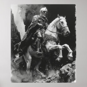 Middeleeuws Knight Riding Horse Illustration Poste Poster