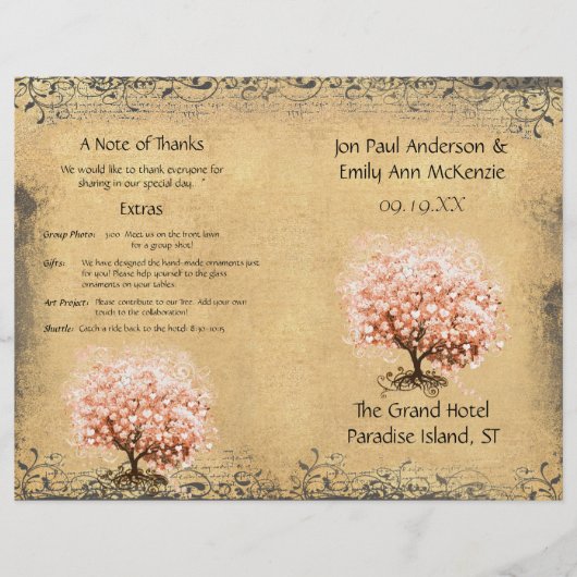 Middeleeuws koraal hart blad boom bruiloft program (Voorkant)