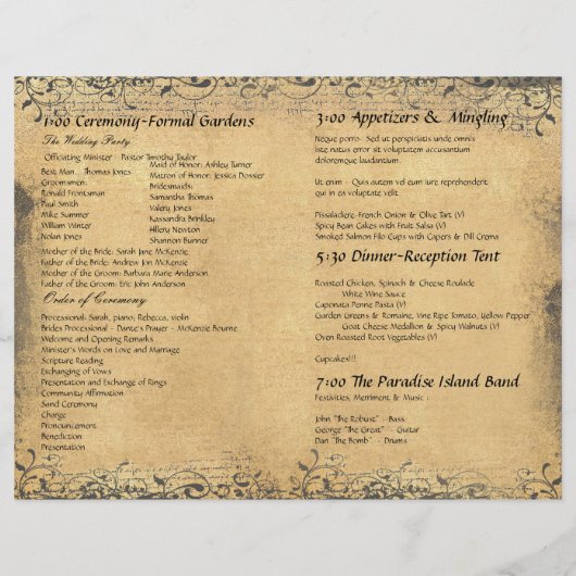 Middeleeuws koraal hart blad boom bruiloft program (Achterkant)