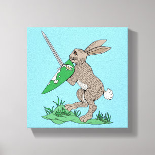 Middeleeuws krijgerkonijn canvas afdruk