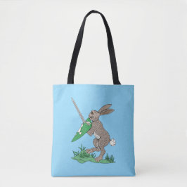 Middeleeuws krijgerkonijn tote bag