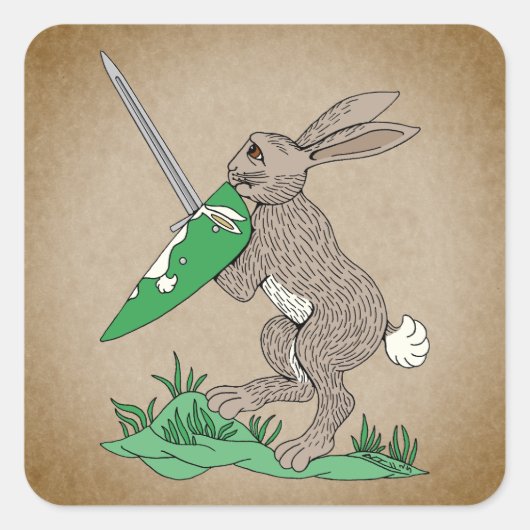 Middeleeuws krijgerkonijn vierkante sticker (Voorkant)