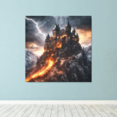 Middeleeuws Lightning Mountain Lava Kasteel Canvas Afdruk (Insitu (Houten vloer))