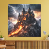 Middeleeuws Lightning Mountain Lava Kasteel Canvas Afdruk (Insitu (Woonkamer))
