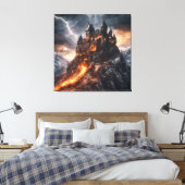 Middeleeuws Lightning Mountain Lava Kasteel Canvas Afdruk (Insitu (Slaapkamer))