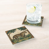 Middeleeuws luipaard met bomen Natuur Art Glazen Onderzetter (Schuin)