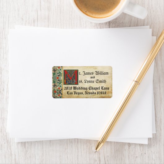 Middeleeuws Manuscript Bruiloft Label (Insitu)