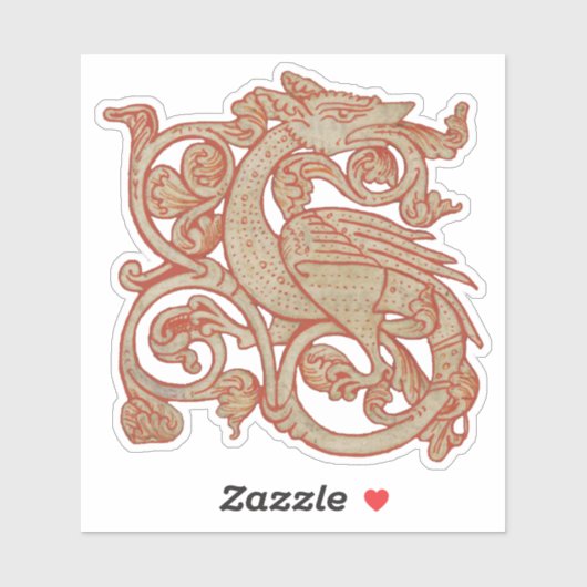 Middeleeuws manuscript Dragon Vinyl Sticker (Vel)
