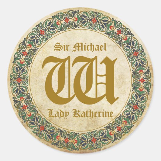 Middeleeuws Manuscript Gothic Trouwlabel Ronde Sticker (Voorkant)