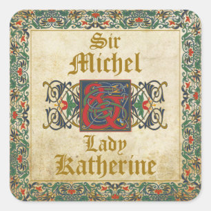 Middeleeuws Manuscript Gothic Trouwlabel Vierkante Sticker