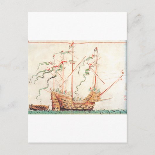 middeleeuws marineschip briefkaart (Voorkant)